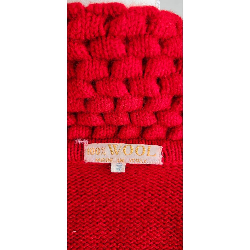 Vintage 100% Wool Italian Red Cowl Neck Button Front Sweater Cardigan M - Picture 10 of 10